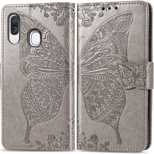 Mobigear Butterfly Samsung Galaxy A40 Hülle Klapphülle Geldbörse - Grau