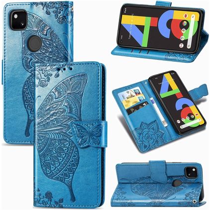 Mobigear Butterfly Google Pixel 4a Hülle Klapphülle Geldbörse - Blau