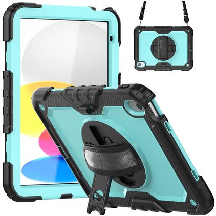 Mobigear SureGrip Xtreme iPad 10 (2022) Hülle Kunststoff,Silikon Backcover + Schulterträger + Ständer - Schwarz / Blau