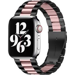 Mobigear Antwerp Edelstahl Apple Watch Armband Faltschließe - 42/41/40/38 mm - Schwarz / Pink