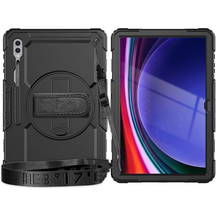 Mobigear SureGrip Xtreme Samsung Galaxy Tab S9 Ultra Hülle Kunststoff,Silikon Backcover + Schulterträger + Ständer - Schwarz