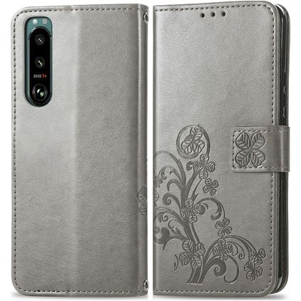 Mobigear Clover Sony Xperia 5 IV Hülle Klapphülle Geldbörse - Grau