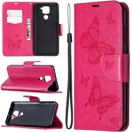 Mobigear Butterfly Xiaomi Redmi Note 9 Hülle Klapphülle Geldbörse - Magenta