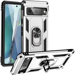 Mobigear Armor Ring Google Pixel 7 Hülle Hardcase Backcover Stoßfest mit Ringhalter - Silber