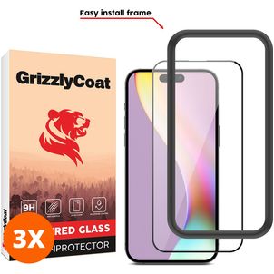 GrizzlyCoat Easy Fit iPhone 15 Plus Panzerglas Gehärtetes Glas Displayschutz - Hüllenfreundlich + Applikator - Schwarz (3er Pack)