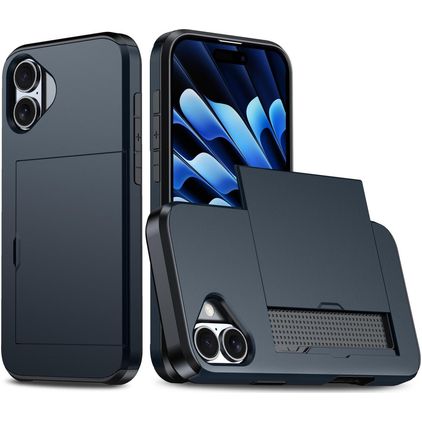 Mobigear Card iPhone 18 Hülle Hardcase Backcover Stoßfest mit Kartenhalter - Blau