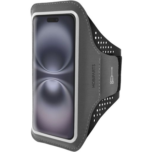 Mobiparts Comfort Fit Handyhalterung Joggen iPhone 16 Sporthülle Neopren Sportarmband - Schwarz