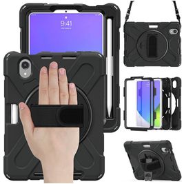 Mobigear SureGrip XGuard iPad Mini 6 (2021) Hülle Kunststoff,Silikon Backcover + Stifthalter + Schulterträger + Ständer - Schwarz