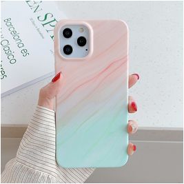 Mobigear Marble iPhone 12 Pro Max Hülle Flexibles TPU Backcover - Blau / Pink