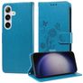 Mobigear Flowers Samsung Galaxy S25 Plus Hülle Klapphülle Geldbörse - Blau