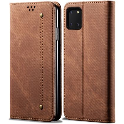 Mobigear Denim Slim Samsung Galaxy Note 10 Lite Hülle Klapphülle Geldbörse - Braun