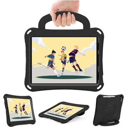 Mobigear Football iPad Air 11 Zoll (2026) Hülle EVA Schaum Backcover + Schulterträger + Ständer - Schwarz