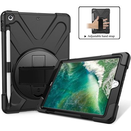 Mobigear SureGrip XGuard iPad 6 (2018) Hülle Kunststoff,Silikon Backcover + Stifthalter + Schulterträger + Ständer - Schwarz