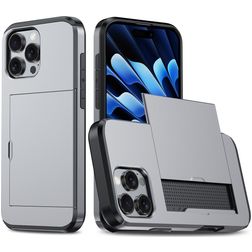 Mobigear Card iPhone 16 Pro Hülle Hardcase Backcover Stoßfest mit Kartenhalter - Grau