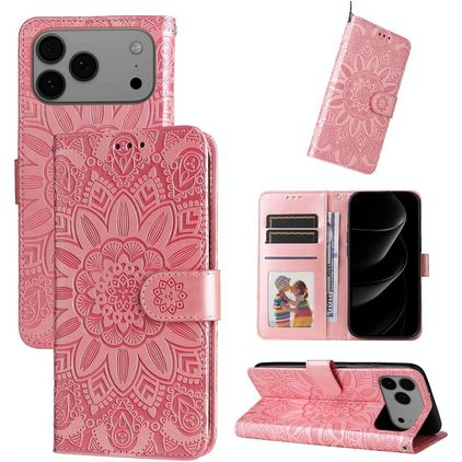 Mobigear Sunflower iPhone 17 Pro Max Hülle Klapphülle Geldbörse - Pink