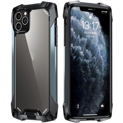 Mobigear Metal Tough iPhone 12 Pro Max Hülle Hardcase Backcover Stoßfest - Transparent / Marineblau