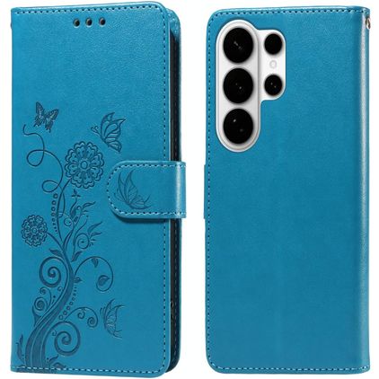 Mobigear Flowers Samsung Galaxy S26 Ultra Hülle Klapphülle Geldbörse - Blau