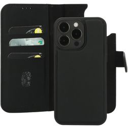 Mobiparts iPhone 15 Pro Max MagSafe Hülle Echtes Leder Abnehmbare 2in1 Klapphülle Geldbörse - Schwarz