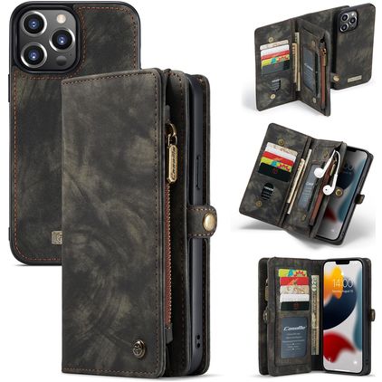 Caseme 008 iPhone 13 Pro Max Hülle Abnehmbare 2in1 Klapphülle Geldbörse - Schwarz