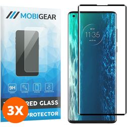Mobigear Curved Motorola Edge (2020) Panzerglas Gehärtetes Glas Displayschutz - Hüllenfreundlich - Schwarz (3er Pack)