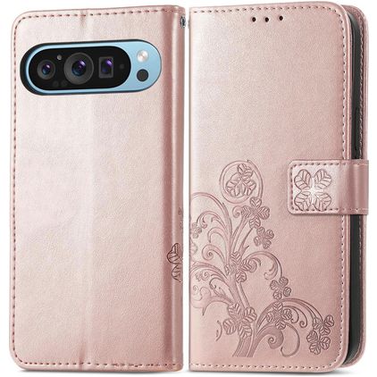 Mobigear Clover Google Pixel 10 Pro Hülle Klapphülle Geldbörse - Roségold