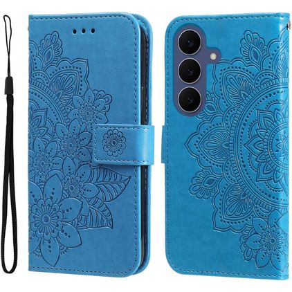 Mobigear Flowers Samsung Galaxy S26 FE Hülle Klapphülle Geldbörse - Blau