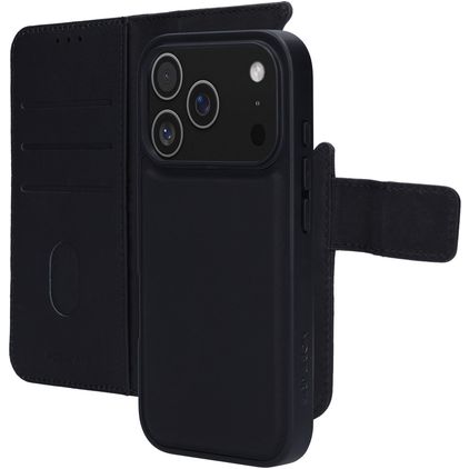 Mobiparts iPhone 17 Pro Hülle Echtes Leder Abnehmbare 2in1 Klapphülle Geldbörse - Schwarz