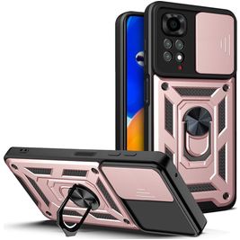 Mobigear Armor Ring Cam Slide Xiaomi Redmi Note 11 4G Hülle Hardcase Backcover Stoßfest mit Ringhalter und Kamera Slider - Roségold