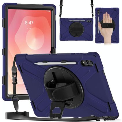 Mobigear SureGrip XGuard Samsung Galaxy Tab S11 Ultra Hülle Kunststoff / Silikon Backcover + Stylus-Halter + Schultergurt + Ständer - Marineblau