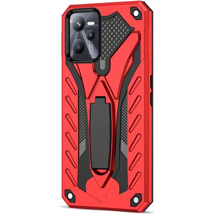 Mobigear Armor Stand Realme C35 Hülle Hardcase Backcover Stoßfest mit Ständer - Rot