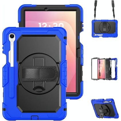 Mobigear SureGrip XGuard Samsung Galaxy Tab S11 Hülle Kunststoff,Silikon Backcover + Stifthalter + Schulterträger + Ständer - Dunkelblau