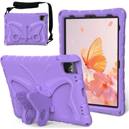 Mobigear Butterfly iPad Air 11 Zoll (2025) Hülle EVA Schaum Backcover + Schulterträger + Ständer - Lila