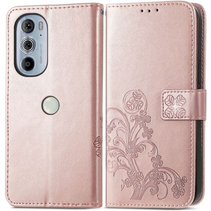 Mobigear Clover Motorola Edge 30 Pro Hülle Klapphülle Geldbörse - Roségold