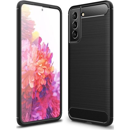 Mobigear Brushed Slim Samsung Galaxy S21 FE Hülle Flexibles TPU Backcover - Schwarz