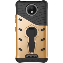 Mobigear Grip Stand Motorola Moto C Plus Hülle Hardcase Backcover Stoßfest mit Ständer - Gold