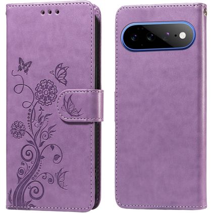 Mobigear Flowers Google Pixel 11 Pro XL Hülle Klapphülle Geldbörse - Lila