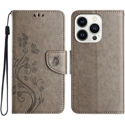 Mobigear Flowers iPhone 16 Pro Max Hülle Klapphülle Geldbörse - Grau