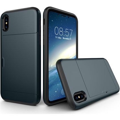 Mobigear Card iPhone XS Hülle Hardcase Backcover Stoßfest mit Kartenhalter - Marineblau