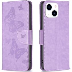 Mobigear Butterfly iPhone 15 Hülle Klapphülle Geldbörse - Lila