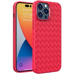 Mobigear Woven iPhone 14 Pro Max Hülle Flexibles TPU Backcover - Rot