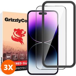 GrizzlyCoat Easy Fit iPhone 14 Pro Panzerglas Gehärtetes Glas Displayschutz - Hüllenfreundlich + Applikator (3er Pack)