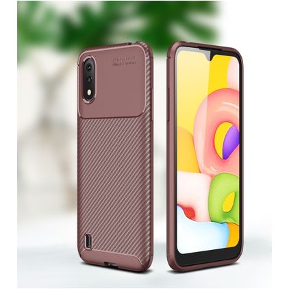 Mobigear Racing Samsung Galaxy A01 Hülle Flexibles TPU Backcover - Braun
