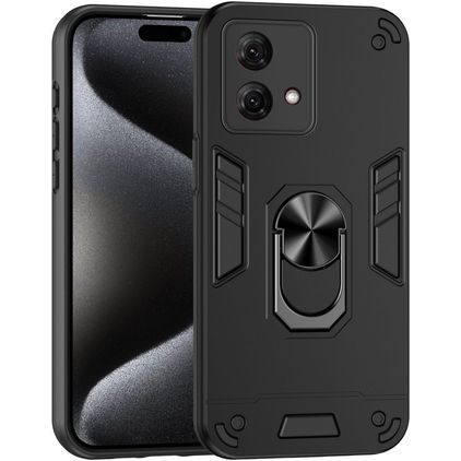 Mobigear Armor Ring Motorola Moto G84 Hülle Hardcase Backcover Stoßfest mit Ringhalter - Schwarz