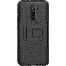 Mobigear Tire Xiaomi Redmi 9 Hülle Hardcase Backcover Stoßfest mit Ständer - Schwarz