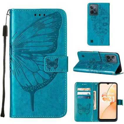 Mobigear Butterfly Realme C31 Klapphülle Portemonnaie - Blau