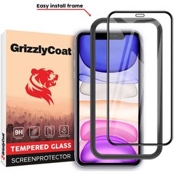 GrizzlyCoat Easy Fit iPhone XR Panzerglas Displayschutz - Hüllenfreundlich + Montagerahmen - Schwarz