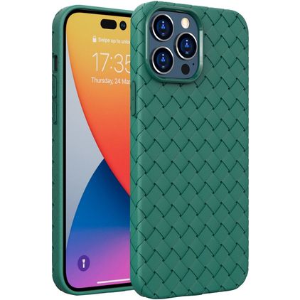 Mobigear Woven iPhone 14 Pro Hülle Flexibles TPU Backcover - Grün