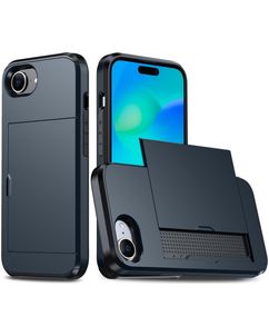 Mobigear Card iPhone 16e Hülle Hardcase Backcover Stoßfest mit Kartenhalter - Blau