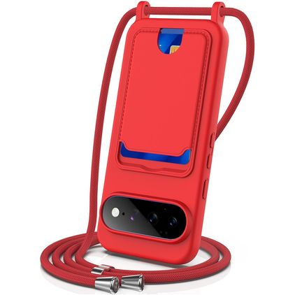 Mobigear Lanyard Card Google Pixel 11 Pro XL Silikon Handykette mit Kartenhalter - Rot