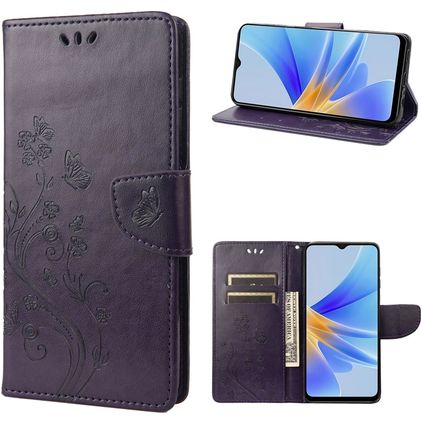 Mobigear Flowers OPPO A17 Hülle Klapphülle Geldbörse - Lila